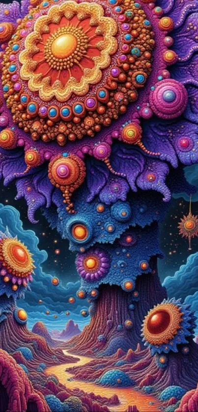 Psychedelic cosmic artwork with vibrant colors and abstract patterns.