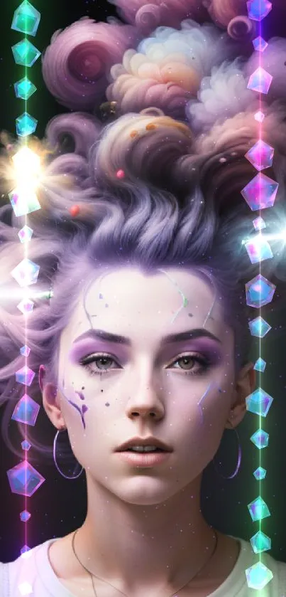 Fantasy cosmic art with swirling lavender hues.