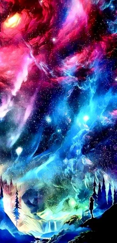 Vibrant cosmic dreamscape mobile wallpaper with colorful nebula and stars.