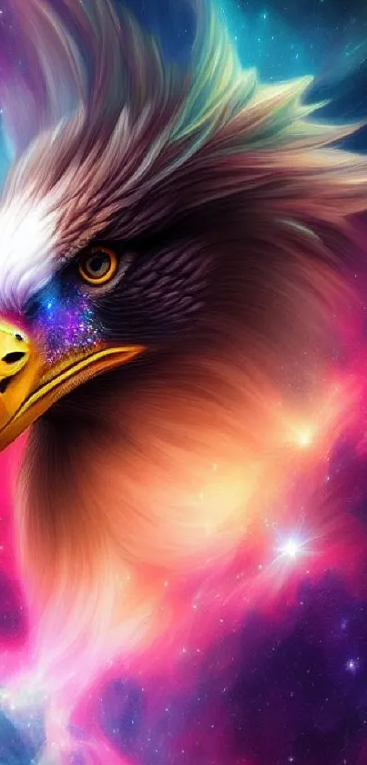 Vibrant cosmic eagle art with galaxy background and colorful hues.