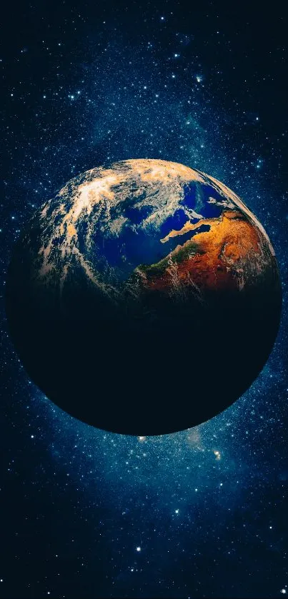 Vibrant Earth in space-themed mobile wallpaper.