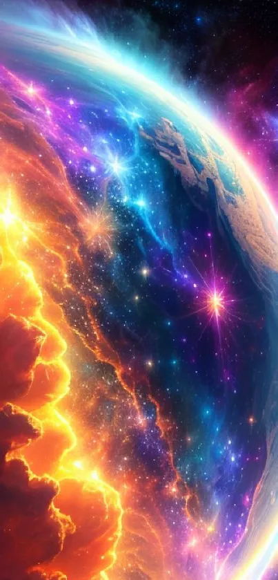 Cosmic Earth wallpaper with vibrant colors and galactic scene.