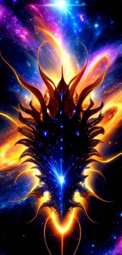 Cosmic artwork with vibrant galaxies and energy bursts, perfect for phone wallpaper.