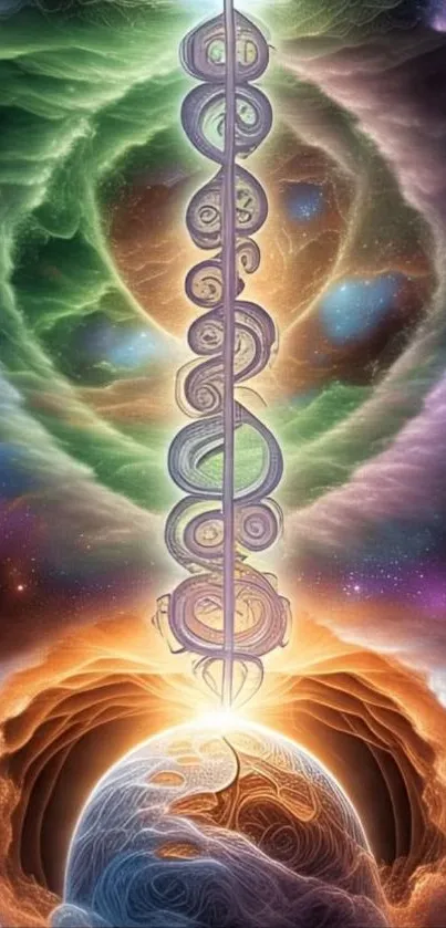 Cosmic energy artwork with vibrant colors.