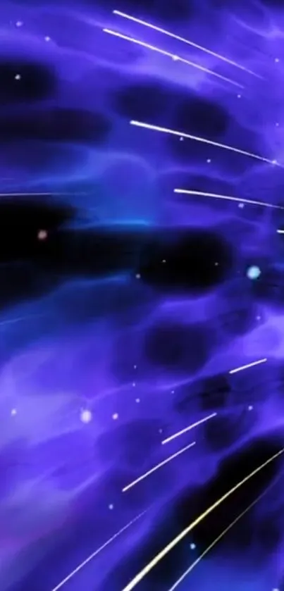 Cosmic energy wallpaper with purple and blue hues and star trails.