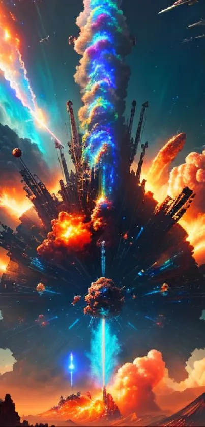 A vibrant cosmic explosion with colorful clouds and fiery details.