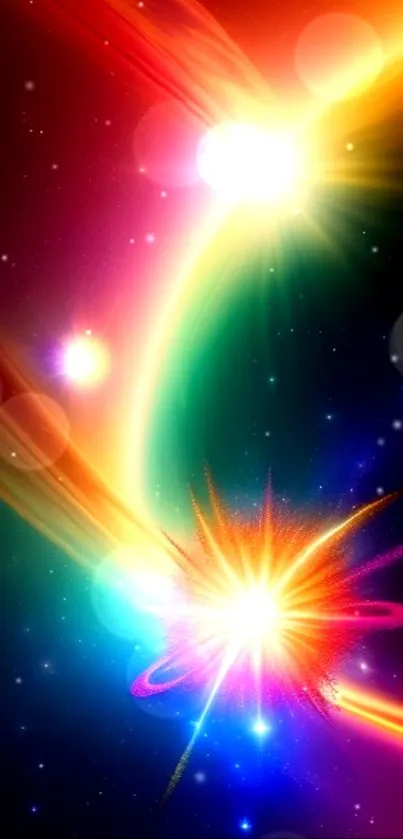 Vibrant cosmic explosion wallpaper with stars and nebulae.
