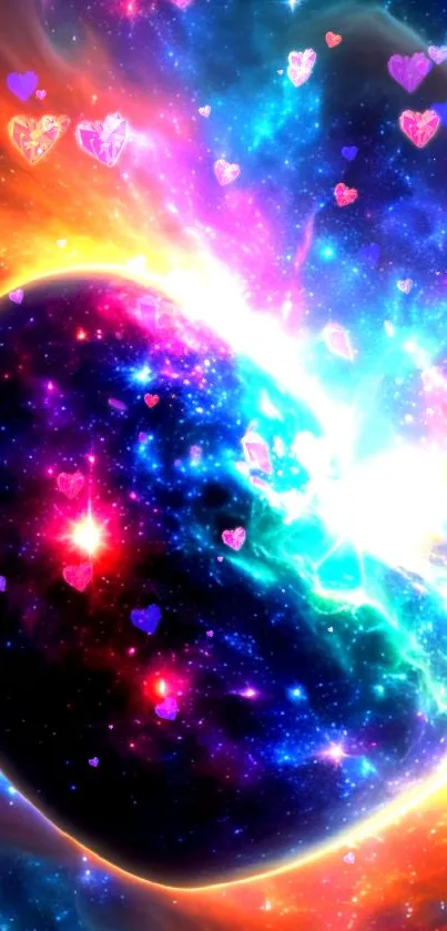 Colorful cosmic explosion with a vibrant galaxy theme.