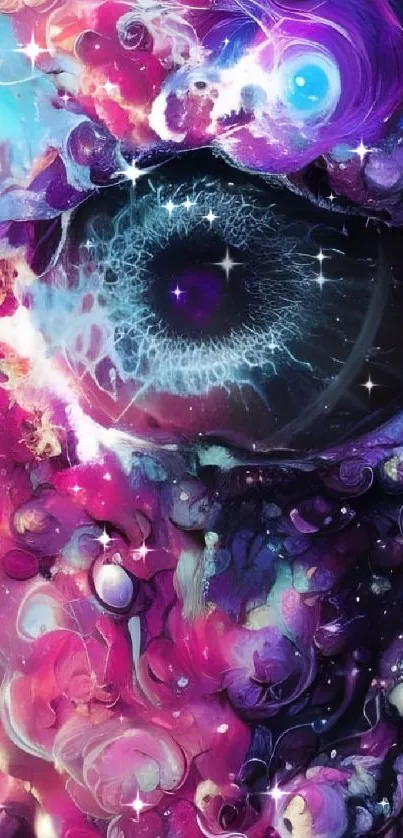 Abstract cosmic eye wallpaper with vibrant colors and intricate details.