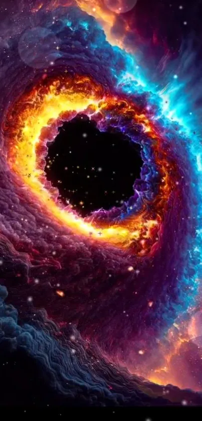 Vibrant cosmic eye wallpaper with swirling galaxies.