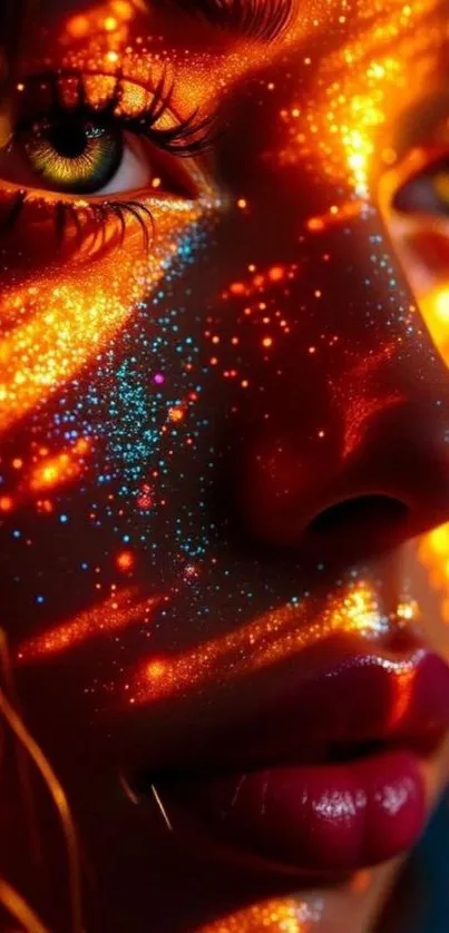 Colorful face art with cosmic glitter