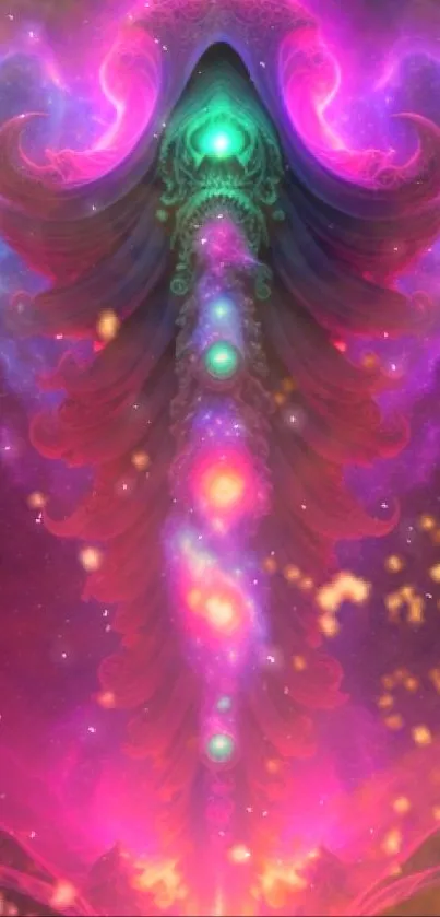 Vibrant cosmic fantasy art wallpaper with swirling colors and mystical design.