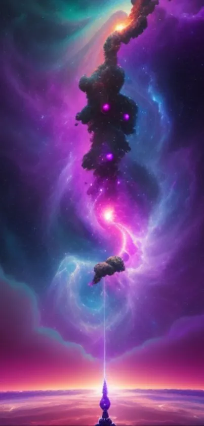 Colorful cosmic fantasy art wallpaper with vibrant purple hues.