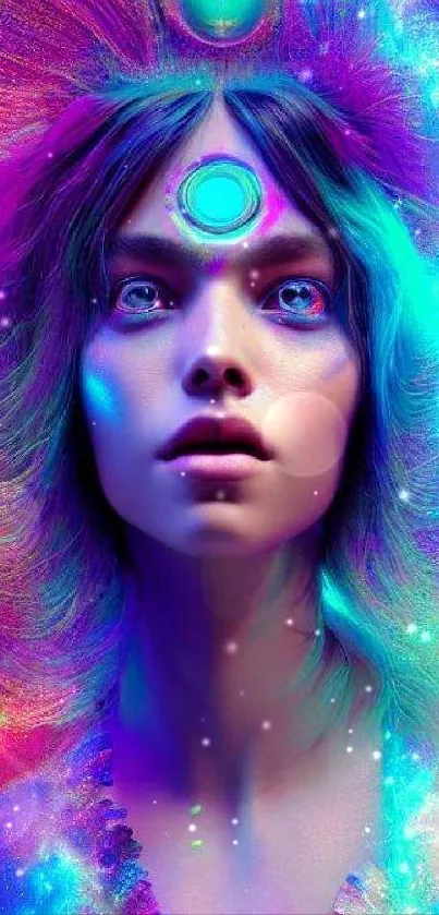 Surreal vibrant cosmic fantasy wallpaper with mystical elements and vivid colors.