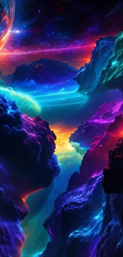 Vibrant cosmic fantasy wallpaper with colorful glowing nebulae.