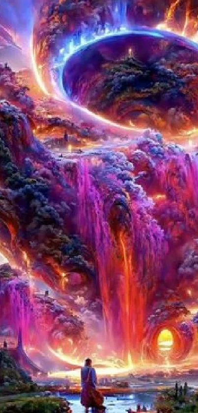 Vibrant cosmic landscape with vivid colors in fantasy style.