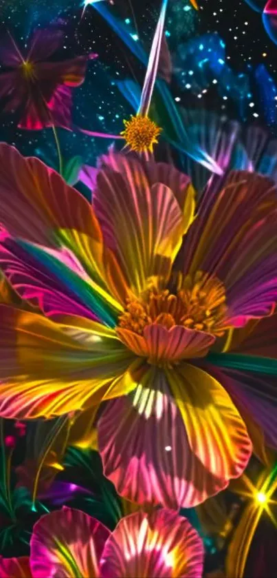 Vibrant cosmic floral mobile wallpaper