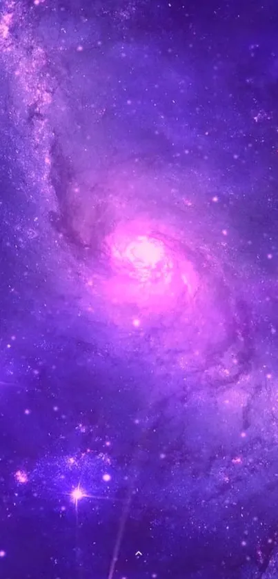 Swirling purple galaxy with vibrant cosmic details.