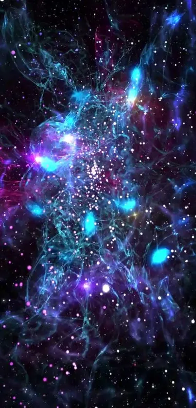 Vibrant cosmic galaxy wallpaper with blue and purple hues