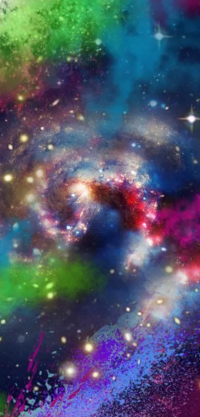 Vibrant cosmic galaxy wallpaper with stars and colorful nebula.