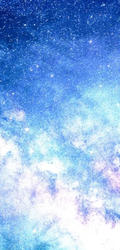 Vibrant cosmic galaxy wallpaper with stars and blue hues perfect for mobile screens.