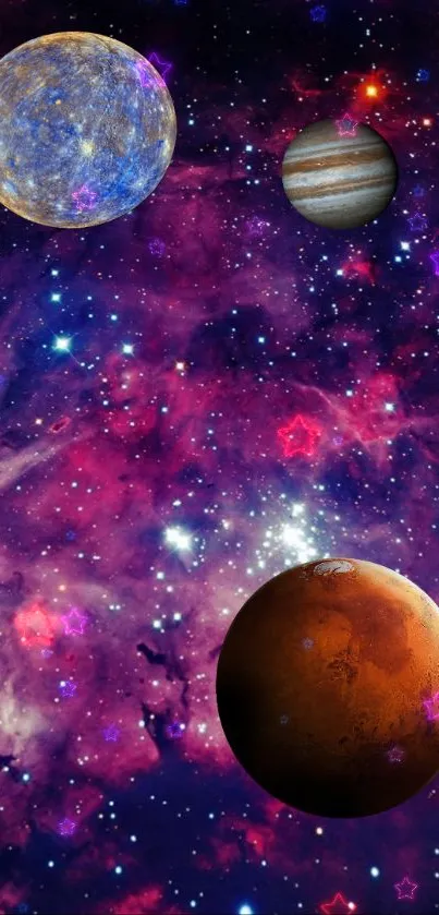 Stunning purple galaxy with stars and nebulae in a vibrant cosmic scene.