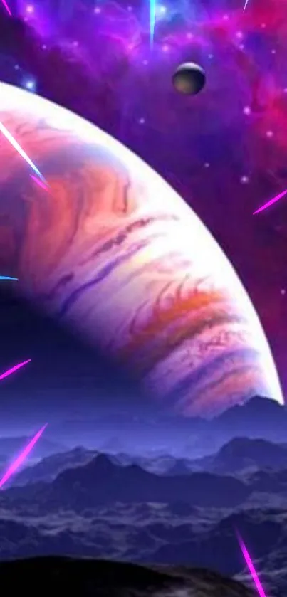Vibrant cosmic galaxy wallpaper with planets and nebulas.