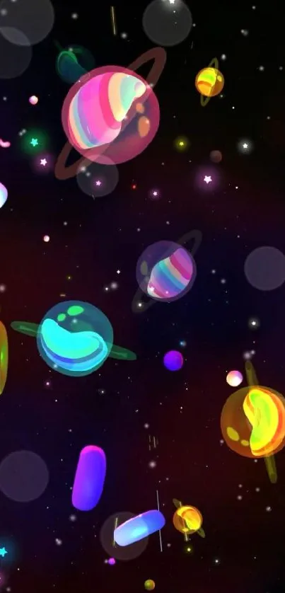 Colorful cosmic galaxy with planets and stars.