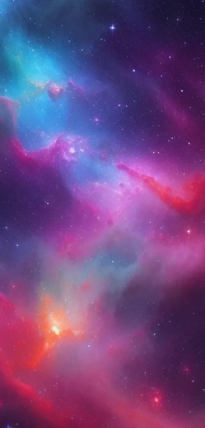 Bright and colorful cosmic galaxy wallpaper with vibrant purple and blue hues.