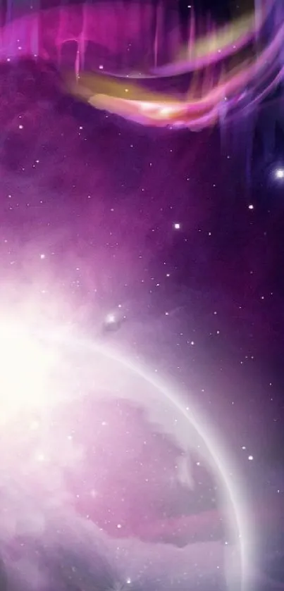 Vibrant cosmic wallpaper with nebula and stars for mobile phones.