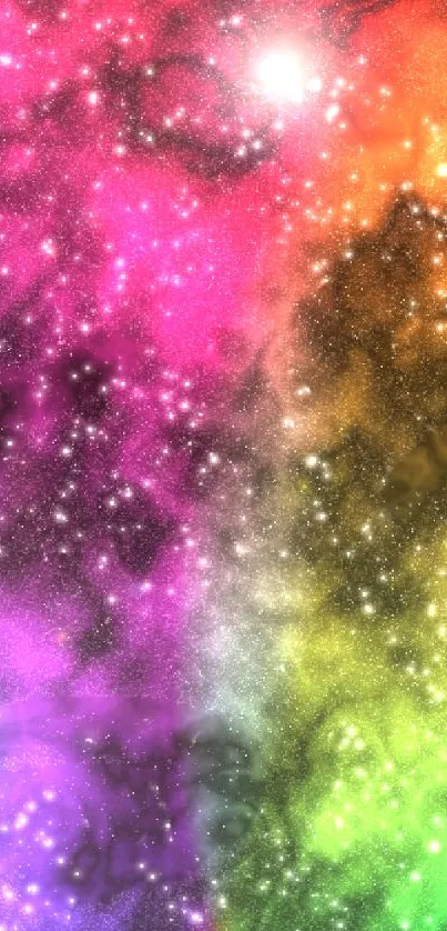 Vibrant cosmic galaxy wallpaper with colorful stars.