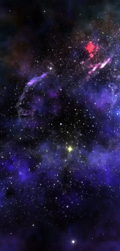 Vibrant cosmic galaxy wallpaper with purple hues and stars.