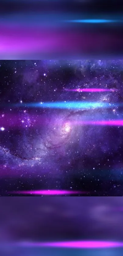 Vibrant galaxy wallpaper with purple hues and cosmic design for mobile phones.