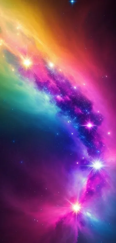 Vibrant cosmic galaxy wallpaper with colorful nebula and stars.