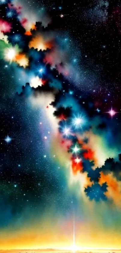 Vibrant cosmic galaxy wallpaper with stars and colorful nebula.