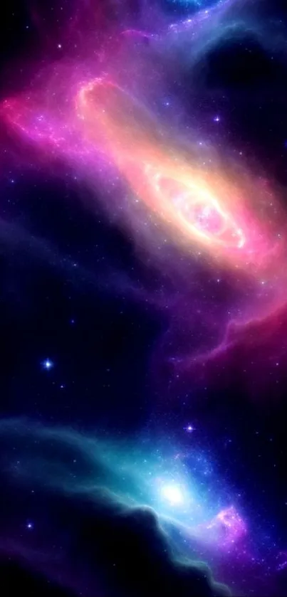 Vibrant cosmic galaxy wallpaper with nebulae and stars in deep space.