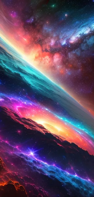 A vibrant galaxy wallpaper with colorful cosmic elements.