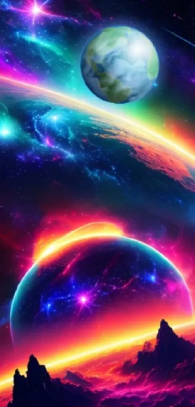Colorful cosmic wallpaper with planets.