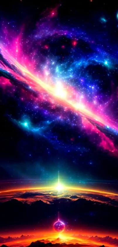 Vibrant cosmic galaxy wallpaper with nebulae and vivid colors.