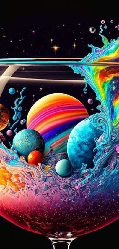 Vibrant cosmic glass art wallpaper featuring planets in vivid colors.