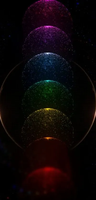 Colorful glitter circles on dark background.