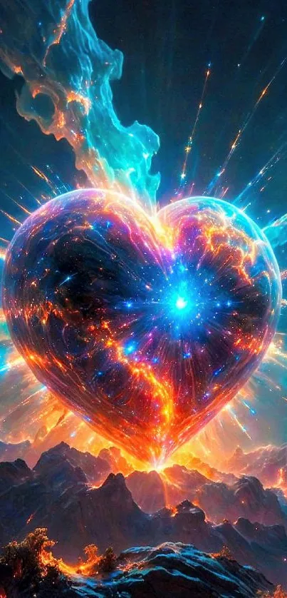 Vibrant heart artwork in cosmic explosion scene.