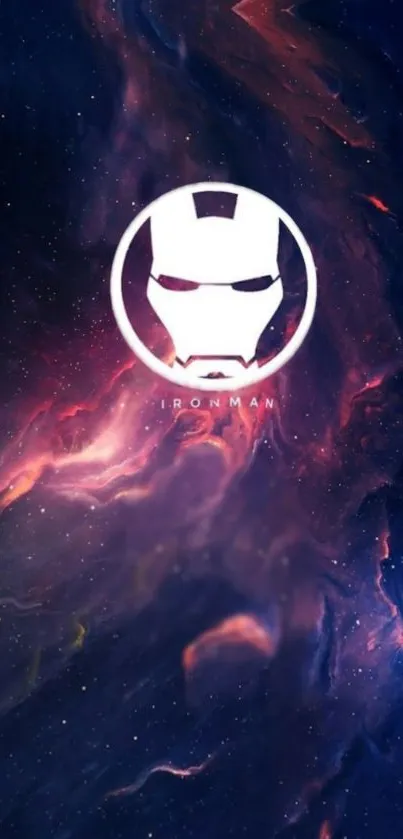 Iron Man symbol on cosmic purple background wallpaper.