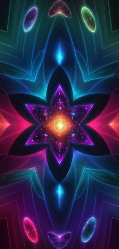 Vibrant cosmic kaleidoscope design wallpaper.