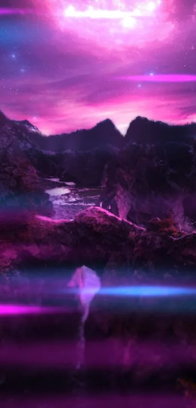 Magenta and purple cosmic landscape wallpaper.