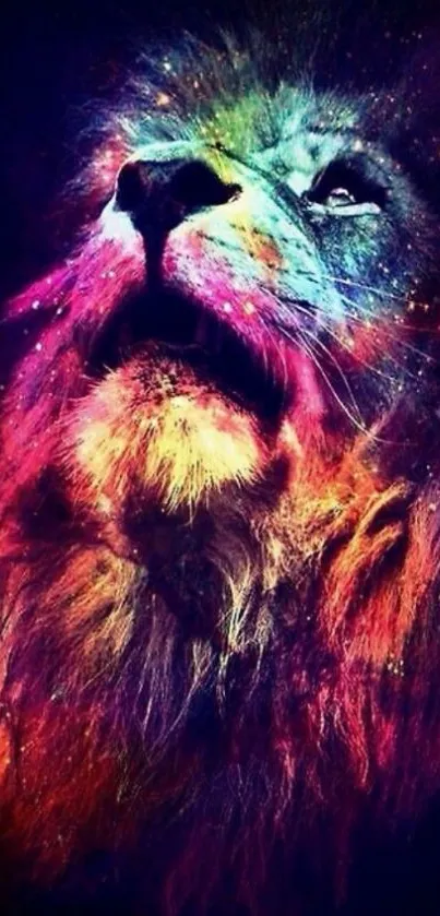 Colorful cosmic lion artwork for mobile wallpaper.