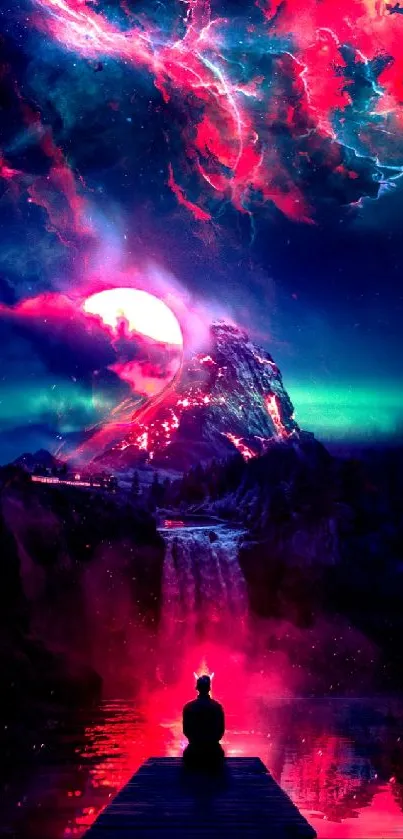 Vibrant surreal meditation wallpaper with cosmic colors.