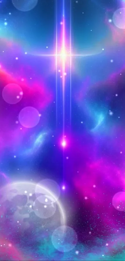 Vibrant cosmic wallpaper with nebulae and stars creating a mystical space scene.