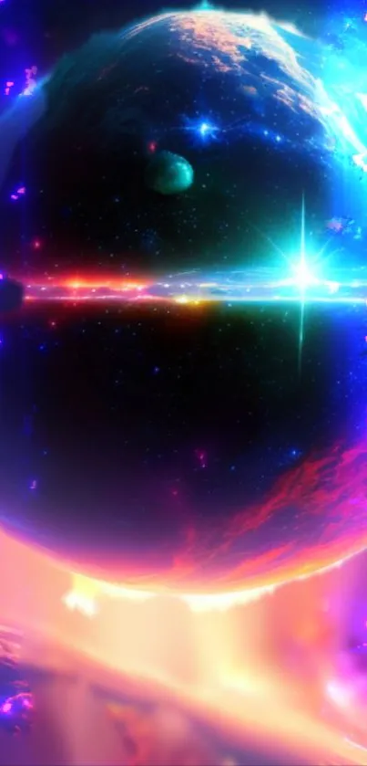 Vibrant cosmic scene with colorful galaxy for mobile wallpaper.