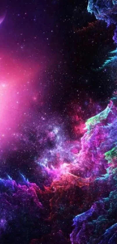 Vibrant cosmic nebula art with pink hues.